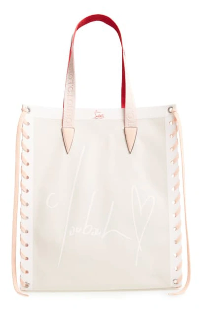 Shop Christian Louboutin Small Cabalace Canvas & Leather Tote In Naturel/ Antoinette