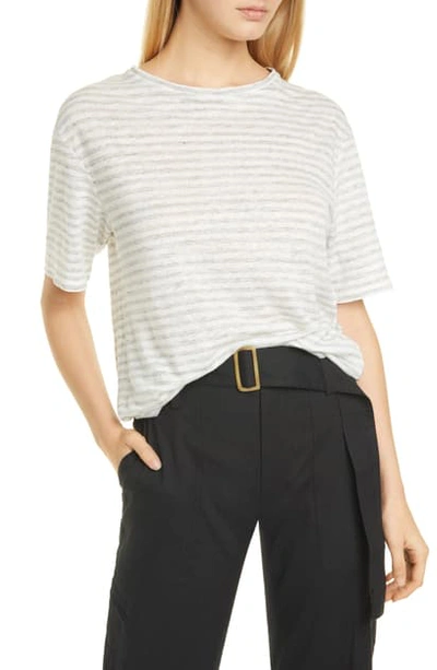 Shop Vince Classic Stripe Linen Boyfriend Tee In Optic White/ H Grey