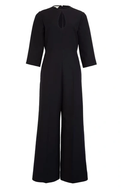 Shop Gucci Keyhole Wool & Silk Crepe Cady Crop Jumpsuit In Black
