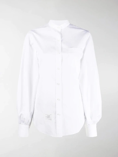 Shop Thom Browne Logo-patch Collarless Shirt In White