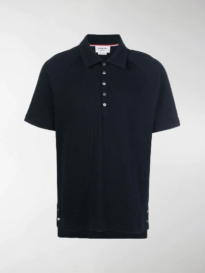 Shop Thom Browne Rwb-detail Ribbed Polo Shirt In Blue