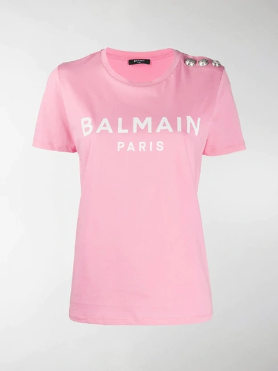 Shop Balmain Logo-print Cotton T-shirt In Pink