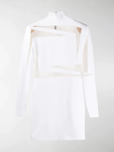 Shop Balmain Mesh Panel Bodycon Dress In White