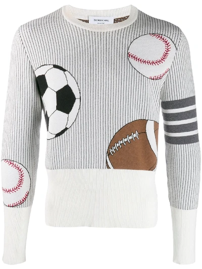 Shop Thom Browne 4-bar Multi Ball Jacquard Sweater In Grey