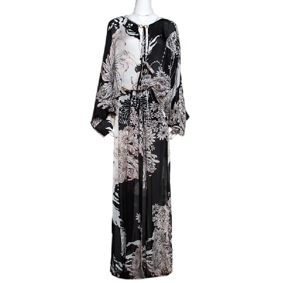 Pre-owned Roberto Cavalli Black Floral Print Silk Oversized Maxi Kaftan S