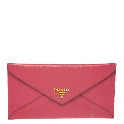 Pre-owned Prada Pink Saffiano Leather Envelope Wallet