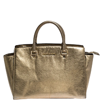Pre-owned Michael Kors Michael  Gold Leather Large Selma Satchel