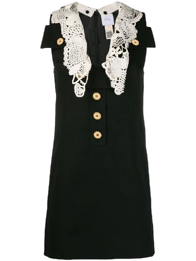 Shop Patou V-neck Crochet Detail Dress In Black