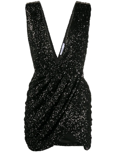 Shop Amen Sequined V-neck Mini Dress In Black