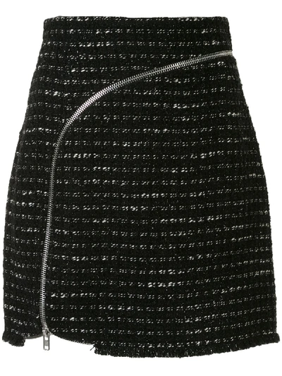 Shop Alexander Wang Curved Zipper Tweed Skirt In Black