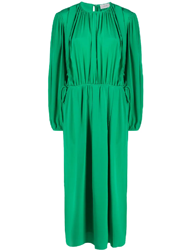 silk pleated midi dress