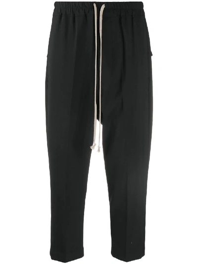 Shop Rick Owens Cropped Drawstring Trousers In Black