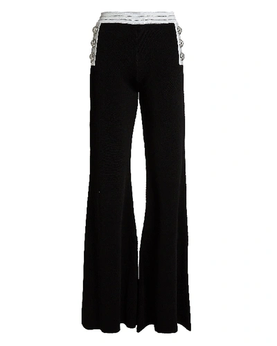 Shop Balmain Flared Knit Sailor Pants In Black