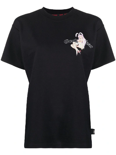 Shop Gcds Printed Cotton T-shirt In Black