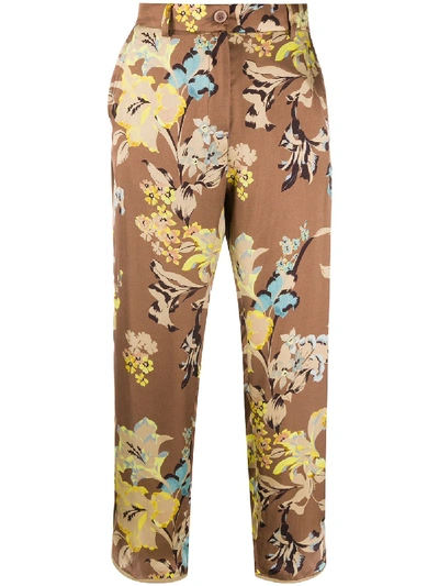 Shop Seventy Flower Print Trousers In Beige