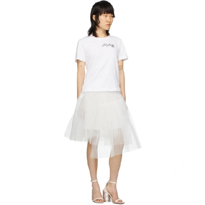 Shop Mm6 Maison Margiela White Embroidered Logo Fitted T-shirt In 100 Offwhit