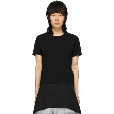 Shop Mm6 Maison Margiela Black Embroidered Logo Fitted T-shirt In 900 Black