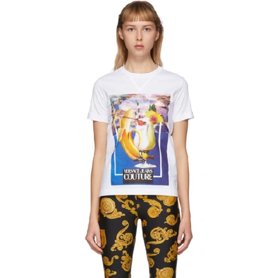Shop Versace Jeans Couture White Banana And Drinks T-shirt In E003 White