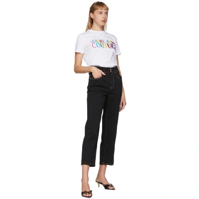 Shop Versace Jeans Couture White Embroidered Logo T-shirt In E003 White
