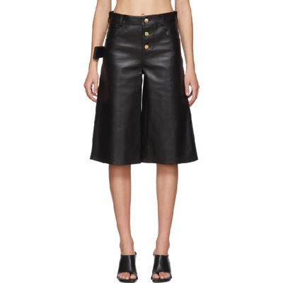 Shop Bottega Veneta Black Leather Wide-leg Shorts In 1000 Black