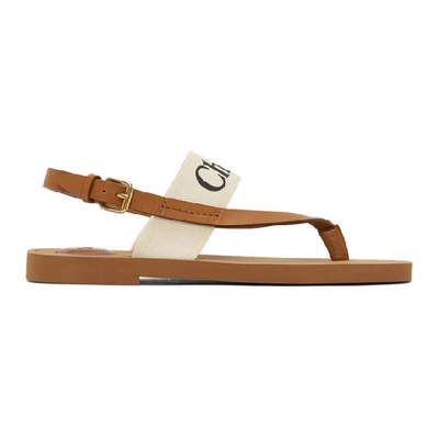 Shop Chloé Chloe White And Tan Woody Flat Sandals In 101 White