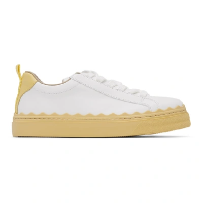 Shop Chloé Chloe White And Yellow Lauren Sneakers In 753 Powder