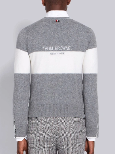 Shop Thom Browne Light Grey Cashmere Striped Baseball Icon Crewneck Pullover