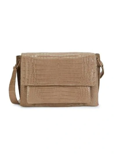 Shop Nancy Gonzalez Medium Crocodile Leather Messenger Bag In Taupe