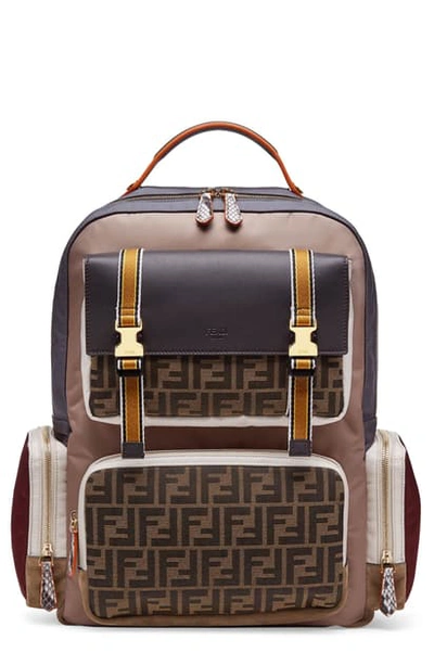 Shop Fendi Buckle Baguette Backpack In Brown