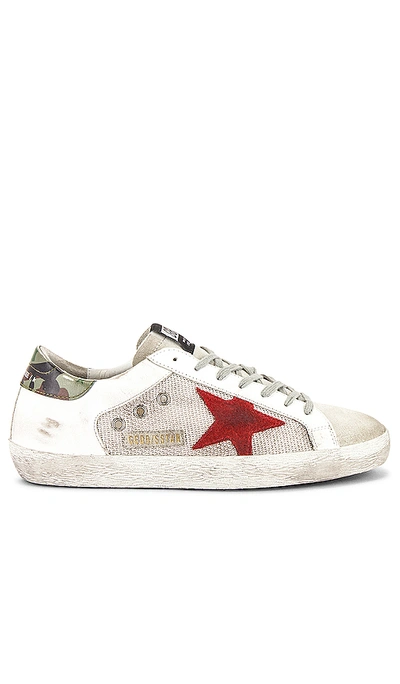 Shop Golden Goose Superstar Sneaker In White & Silver Mesh & Red Star