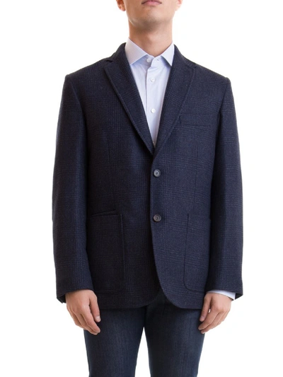 Shop Brioni Prince Of Wales Check Virgin Wool Blazer In Blue