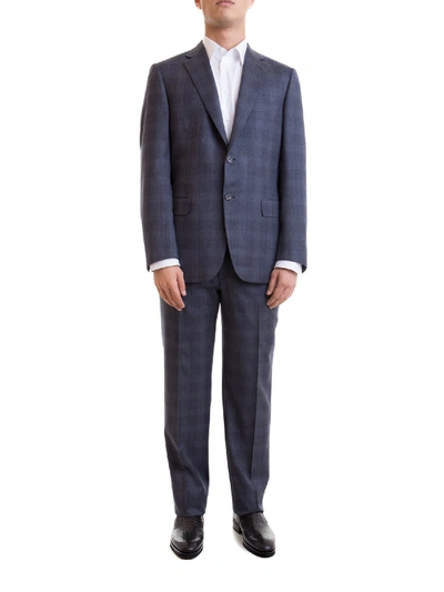 Shop Brioni Prince Of Wales Suit In Blue In Grey
