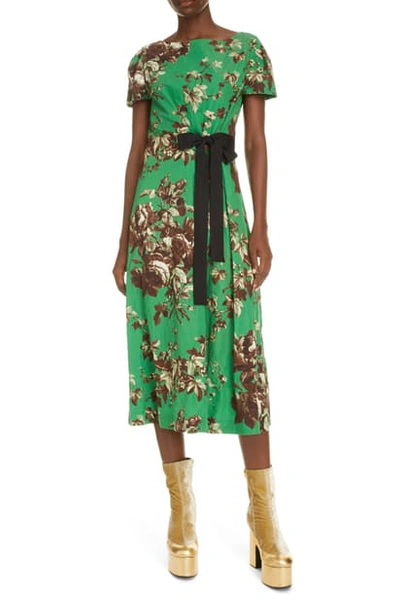 Shop Dries Van Noten Delia Floral Metallic Cotton Midi Dress In Green