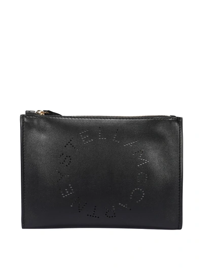 Shop Stella Mccartney Perforated Logo Faux Leather Clutch In Black