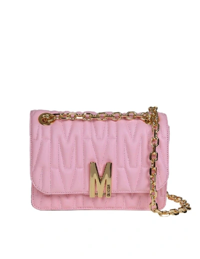 Shop Moschino M Quilted Crossbody Bag In Pink Quilted Leather