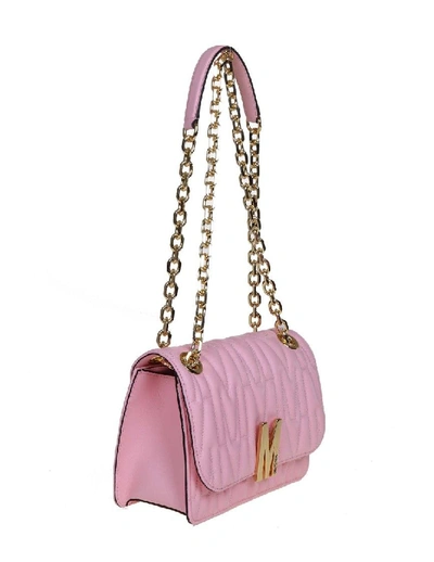 Shop Moschino M Quilted Crossbody Bag In Pink Quilted Leather