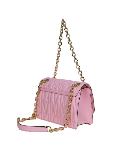 Shop Moschino M Quilted Crossbody Bag In Pink Quilted Leather