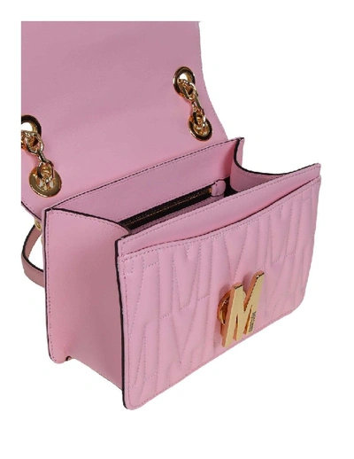 Shop Moschino M Quilted Crossbody Bag In Pink Quilted Leather