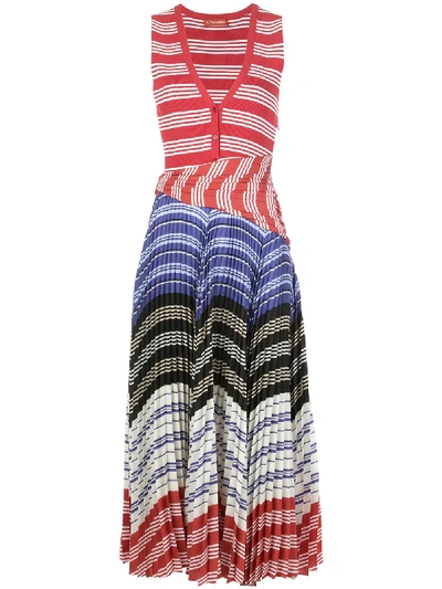 Shop Altuzarra Striped Pleated Dress In Red