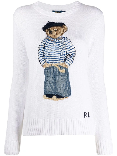 Shop Polo Ralph Lauren Polo Bear Crocheted Jumper In Weiss