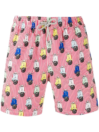 Shop Mc2 Saint Barth Vespa Gustavia Mixed-print Swim Shorts In Red