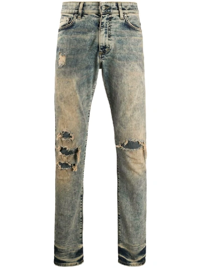Shop Represent Distressed Effect Faded Jeans In Blue