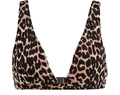 Shop Ganni Bikini Top In Leopard