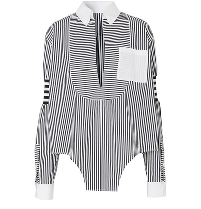 Shop Burberry Asymetric Shirt With Stripes In Black Stripe