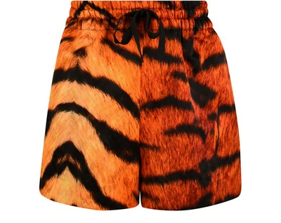 Tiger-print Drawstring Shorts In Orange