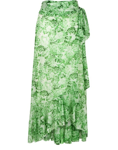 Shop Ganni Printed Long Skirt In Island Green