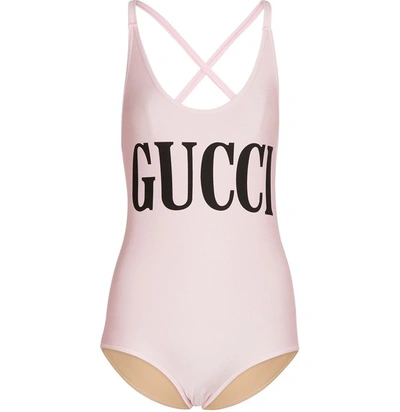 Shop Gucci Logo Swimsuit In Flamingo