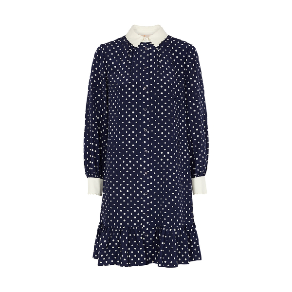 Tory Burch Cora Navy Polka-dot Silk Shirt Dress In Classic Dot | ModeSens