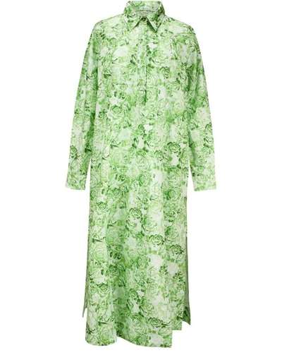 Shop Ganni Printed Cotton Maxi Dress In Island Green