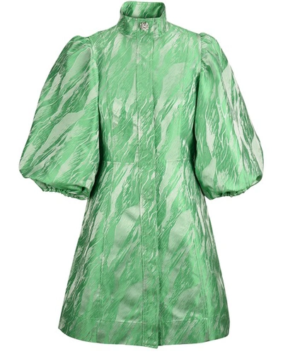Shop Ganni Jacquard Short Dress In Island Green
